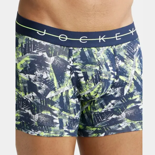 Jockey NY02 Super Combed Cotton Elastane Printed Trunk (Navy and Neon) - Image 2