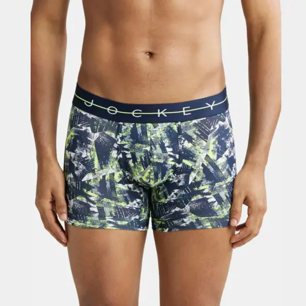 Jockey NY02 Super Combed Cotton Elastane Printed Trunk (Navy and Neon)