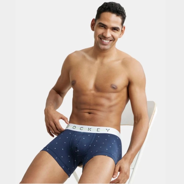 Jockey NY02 Super Combed Cotton Elastane Printed Trunk (Navy and White) - Image 3
