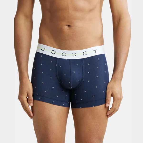 Jockey NY02 Super Combed Cotton Elastane Printed Trunk (Navy and White)