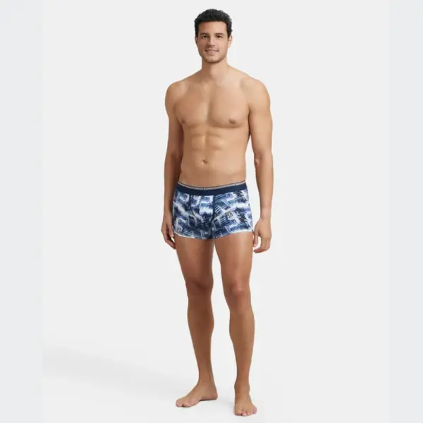 Jockey US63 Supper Combed Cotton Elastane Stretch Printed Trunk (White and Navy) - Image 3