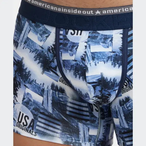 Jockey US63 Supper Combed Cotton Elastane Stretch Printed Trunk (White and Navy) - Image 2