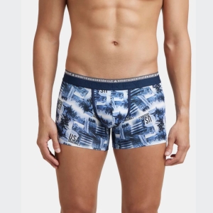Jockey US63 Supper Combed Cotton Elastane Stretch Printed Trunk (White and Navy)