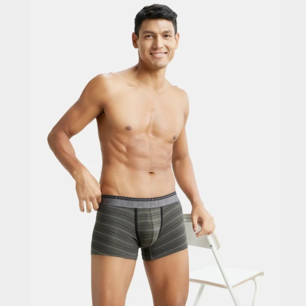 Jockey US68 Super Combed Cotton Elastane Stretch Stripe Trunk (Deep Olive) - Image 3