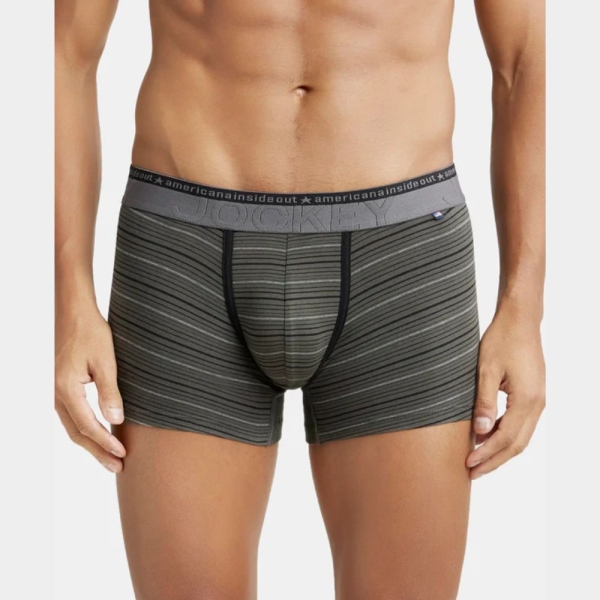 Jockey US68 Super Combed Cotton Elastane Stretch Stripe Trunk (Deep Olive)