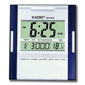 KADIO Digital Wall Clock with Large Display, Temperature, and Alarm (KD-3810)