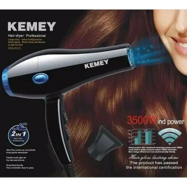 Kemey Professional Hair Dryer KM-8523 3500W Foldable Anti-Scald 2-Speed 2-Heat Settings - Image 3