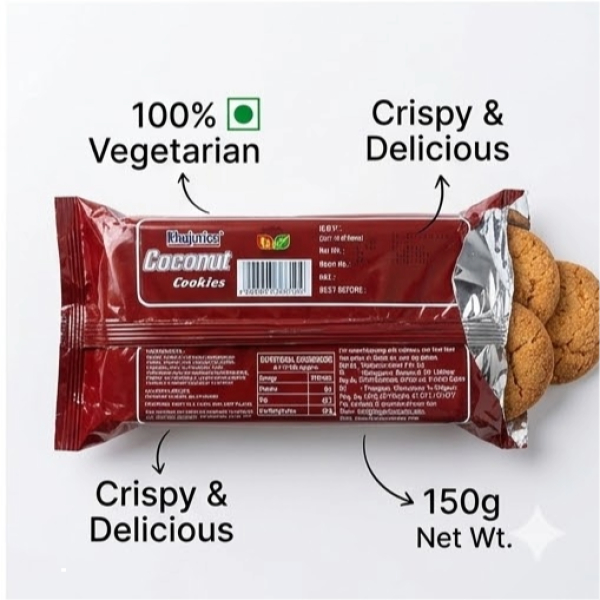 Khajurico Coconut Cookies 150g | Crispy Coconut Flavored Biscuits | Sweet Crunchy Tea Time Snack for Kids & Family ( Pack of 2) - Image 2