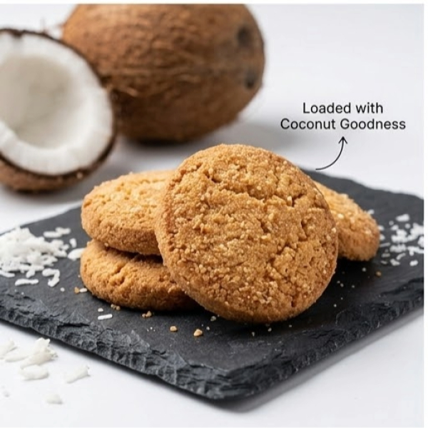 Khajurico Coconut Cookies 150g | Crispy Coconut Flavored Biscuits | Sweet Crunchy Tea Time Snack for Kids & Family ( Pack of 2) - Image 3