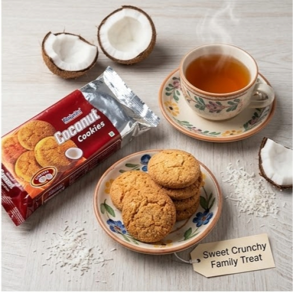 Khajurico Coconut Cookies 150g | Crispy Coconut Flavored Biscuits | Sweet Crunchy Tea Time Snack for Kids & Family ( Pack of 2) - Image 4