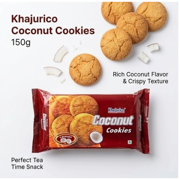 Khajurico Coconut Cookies 150g | Crispy Coconut Flavored Biscuits | Sweet Crunchy Tea Time Snack for Kids & Family ( Pack of 2) - Image 5