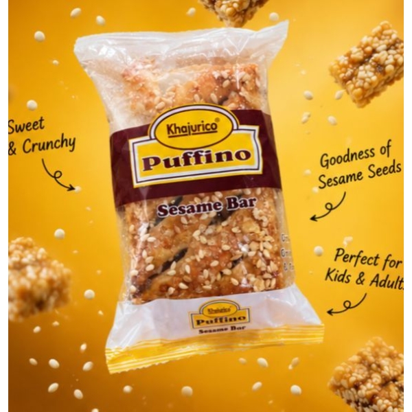 Khajurico Puffino Sesame Bar 35g | Crispy Sesame Seed Snack Bar | Sweet Crunchy Energy Treat for Kids & Adults (Pack of 12) - Image 3