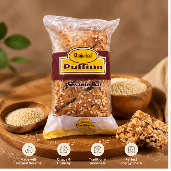 Khajurico Puffino Sesame Bar 35g | Crispy Sesame Seed Snack Bar | Sweet Crunchy Energy Treat for Kids & Adults (Pack of 12) - Image 4