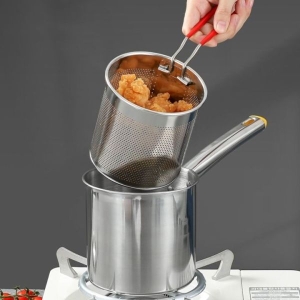 Kitchen Deep Frying Pot 304 Stainless Steel Kitchen Fryer With Strainer Tempura Fryer Pan Chicken Fried Chicken Cooking Tools