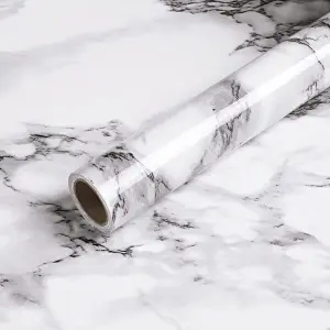 Kitchen Marble Sticker Oil Proof Waterproof Paper Backsplash Sticker Roll Stove Cabinet Liner Décor Self Adhesive Wallpapers (white)