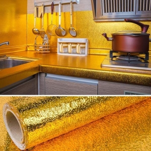 Kitchen Silver Oil Proof Waterproof Paper Aluminum Foil Backsplash Sticker Roll Stove Cabinet Liner Decor Self Adhesive Wallpapers (3m x 61 cm)