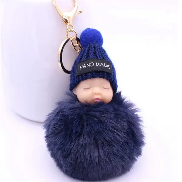 KOJA 1 PCS Set Cute Sleeping Baby Soft Fluffy Keychains Multicolour - Image 2