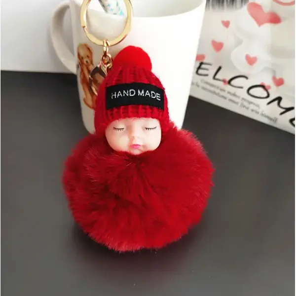 KOJA 1 PCS Set Cute Sleeping Baby Soft Fluffy Keychains Multicolour - Image 3