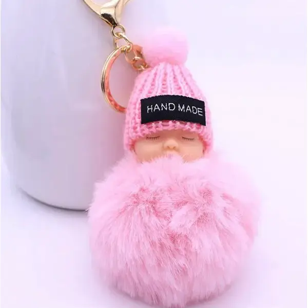 KOJA 1 PCS Set Cute Sleeping Baby Soft Fluffy Keychains Multicolour - Image 4