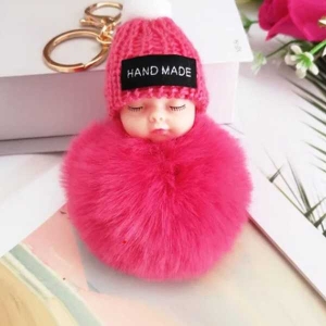 KOJA 1 PCS Set Cute Sleeping Baby Soft Fluffy Keychains Multicolour