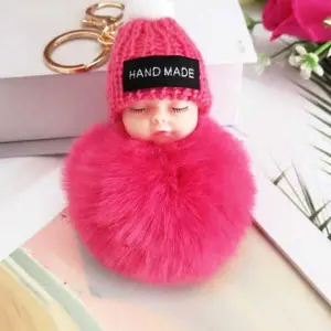 KOJA 1 PCS Set Cute Sleeping Baby Soft Fluffy Keychains Multicolour