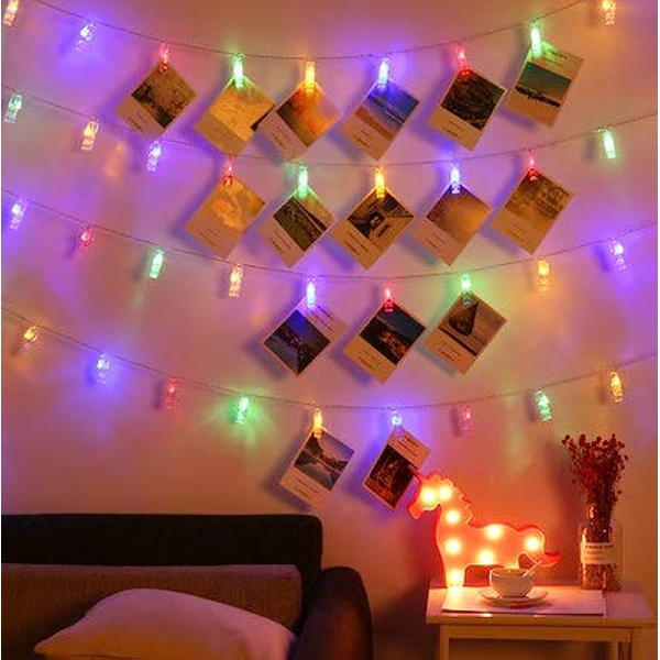 KOJA 20 Pcs LED Photo Clip String Lights for Home Decoration, Clear Clips for Hanging Pictures (13ft, Steady Multicolor Lights) - Image 4