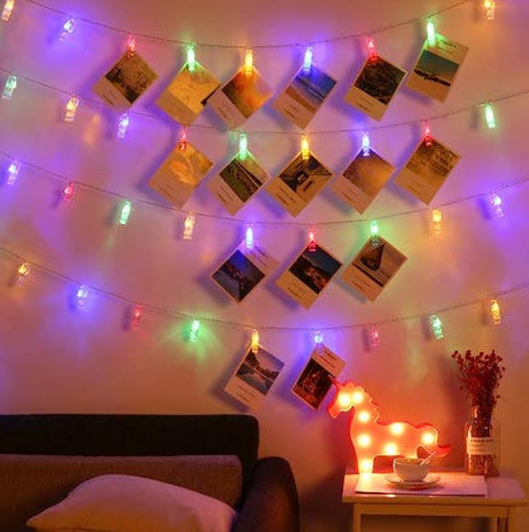 KOJA 20 Pcs LED Photo Clip String Lights for Home Decoration, Clear Clips for Hanging Pictures (13ft, Steady Multicolor Lights)