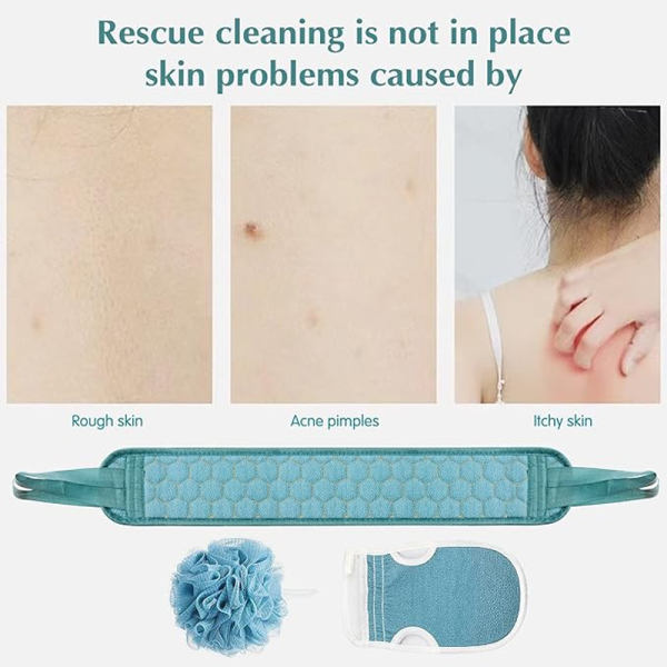KOJA 3 x Exfoliating Sponge Back Scraper Set Bath Shower Purifier for Shower and Bath Massage Removes Dead Skin - Image 2