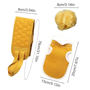 KOJA 3 x Exfoliating Sponge Back Scraper Set Bath Shower Purifier for Shower and Bath Massage Removes Dead Skin