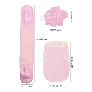 KOJA 3 x Exfoliating Sponge Back Scraper Set Bath Shower Purifier for Shower and Bath Massage Removes Dead Skin