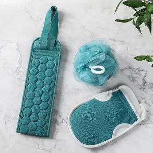 KOJA 3 x Exfoliating Sponge Back Scraper Set Bath Shower Purifier for Shower and Bath Massage Removes Dead Skin