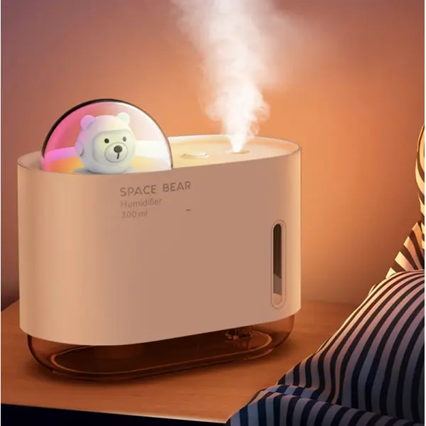 KOJA 300ml Cute Space Bear Rainbow Colorful Air Humidifier Aromatherapy Humidifiers Mini Night Light - Image 4