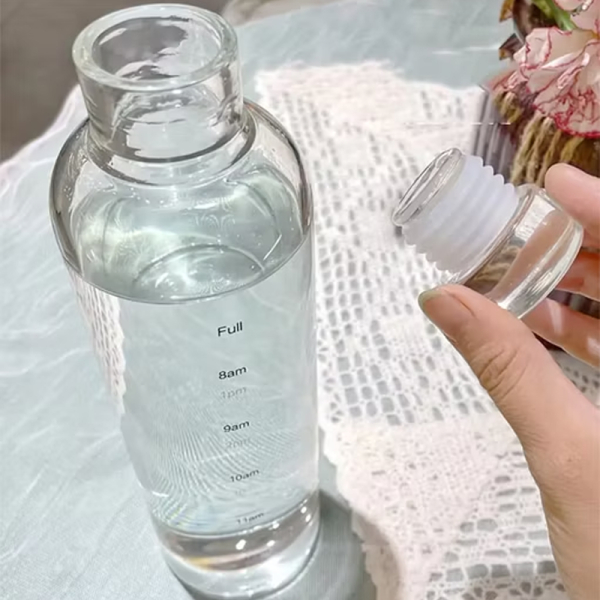 KOJA 550ml Water Bottle with Time Marker Reusable Glass Bottle - Image 4