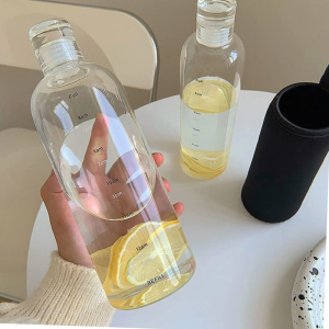 KOJA 550ml Water Bottle with Time Marker Reusable Glass Bottle