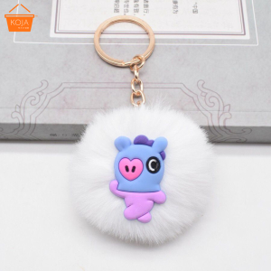 KOJA BTS BT21 Keychain Fur Ball Key Ring KPOP Car Bag Phone Pendant Key Chain