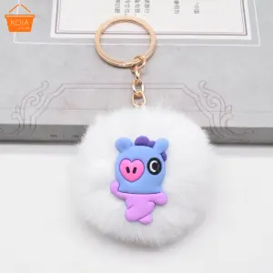 KOJA BTS BT21 Keychain Fur Ball Key Ring KPOP Car Bag Phone Pendant Key Chain