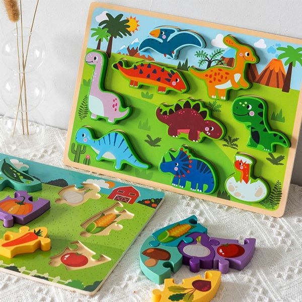 KOJA Colourful Chunky Puzzle 7 Different Dinosaurs Educational Puzzles , Sharp Mind Skills For Kids - Image 2