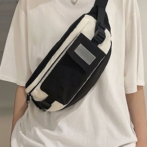 KOJA Fashionable Trending Colorblock Letter Patch Decor Waist Bag /Sling Bag