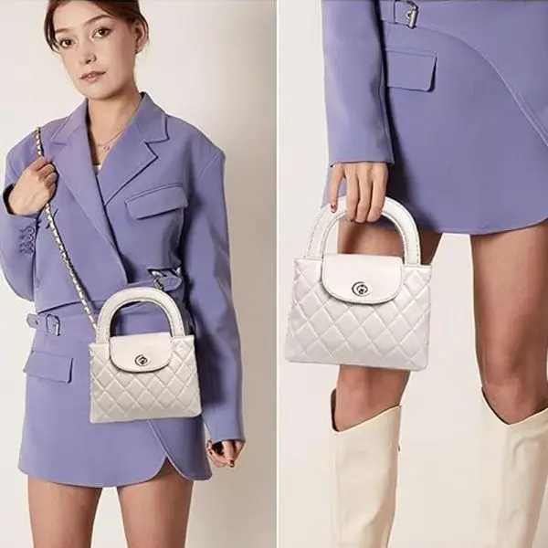 KOJA Korean Quilted Design Satchel Bag with Turn Lock Closure - Image 2
