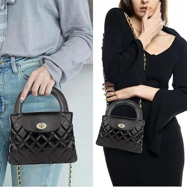 KOJA Korean Quilted Design Satchel Bag with Turn Lock Closure