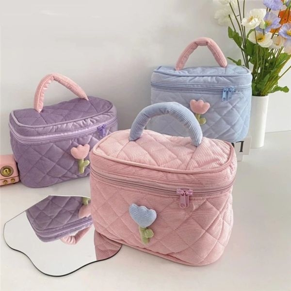 KOJA Korean style Corduroy Cosmetic Bag spacious women's Essentials Travelling Makeup Bag - Image 2