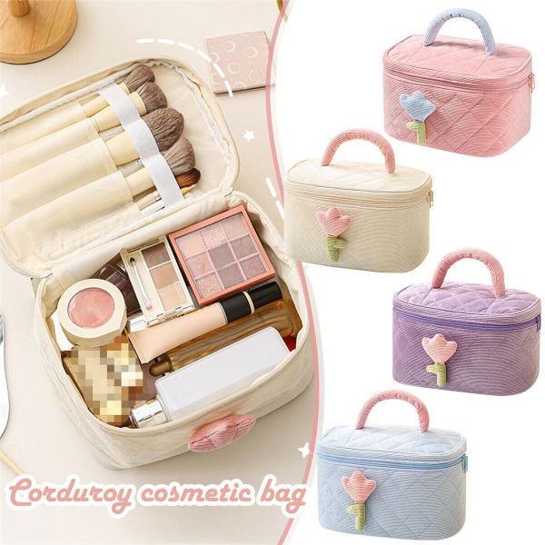 KOJA Korean style Corduroy Cosmetic Bag spacious women's Essentials Travelling Makeup Bag - Image 3