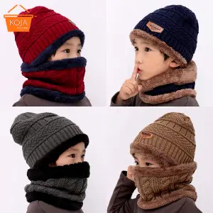 KOJA Korean Style Unisex Winter Woolen Cap Neck Scarf and Warm Beanie Cap Set