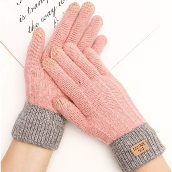 KOJA Lace Gloves Unisex Fingerless Outdoor Thick Knitting Windproof Screen Glove Wool Plus Velvet - Image 2