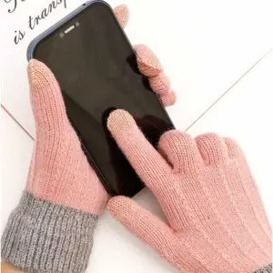 KOJA Lace Gloves Unisex Fingerless Outdoor Thick Knitting Windproof Screen Glove Wool Plus Velvet
