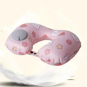 KOJA Neck Pillow Press Pillow Portable Head Inflation Ergonomic Head Neck Support Cartoon Live Print Travel Cervical Pillow