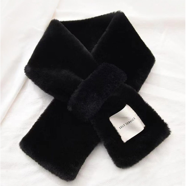 KOJA Rabbit Fur Plush Shawl Neckerchief Wrap Neck Warmer Solid Color Cross Scarf - Image 4