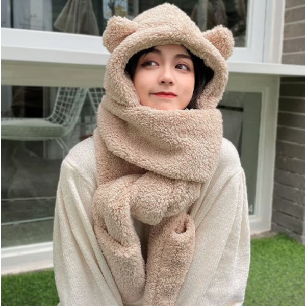 KOJA Teddy bear Scarf with Warm 3 in 1 Gloves scarf - Image 3