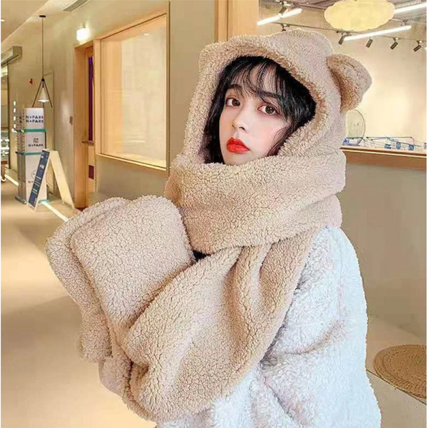 KOJA Teddy bear Scarf with Warm 3 in 1 Gloves scarf - Image 4