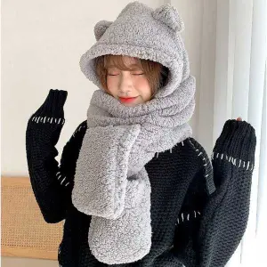 KOJA Teddy bear Scarf with Warm 3 in 1 Gloves scarf